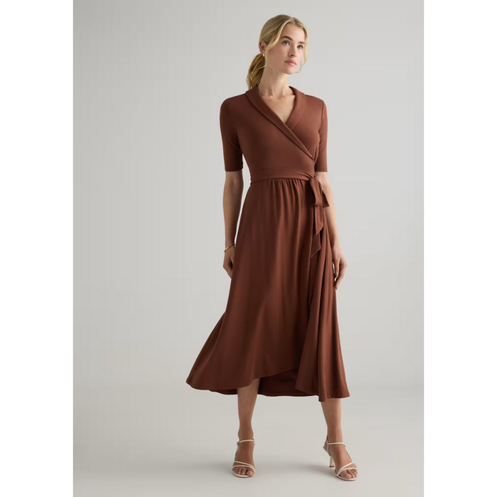 Copied - Quince Tencel Jersey Midi Wrap Dress Brown Size M